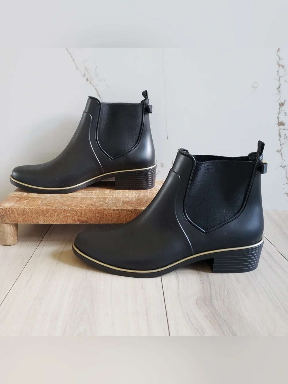 kate spade Black Chelsea Ankle Boots with‎ Gold Trim
